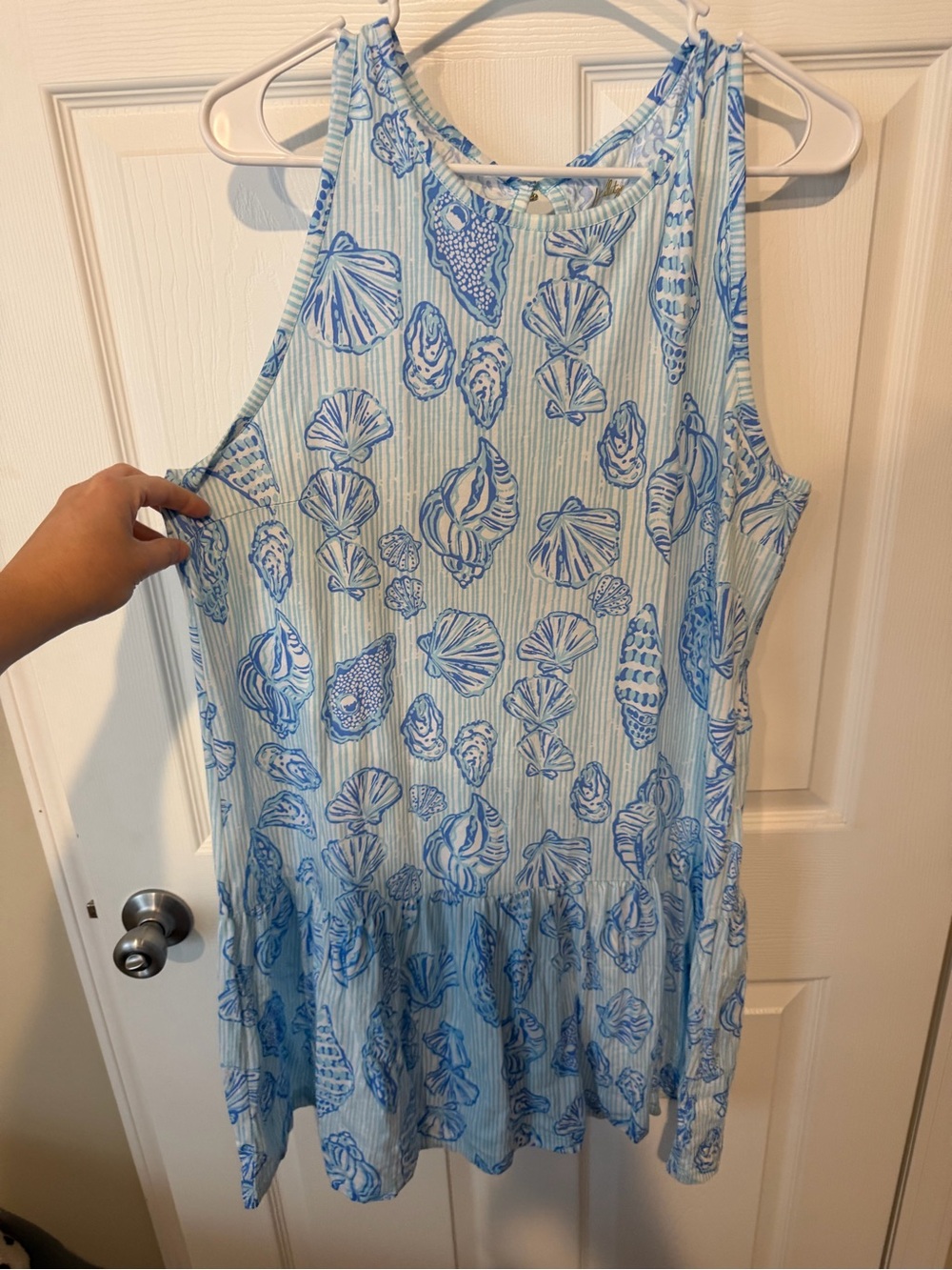 Lilly Pulitzer Light Blue and White Shell-Print Sleeveless Dress